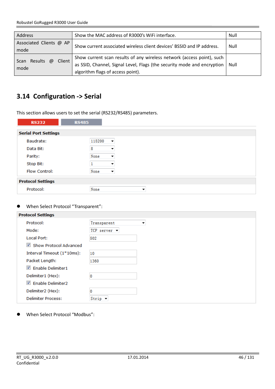 14 configuration -> serial, Configuration -> serial | Robustel R3000 User Guide User Manual | Page 47 / 132