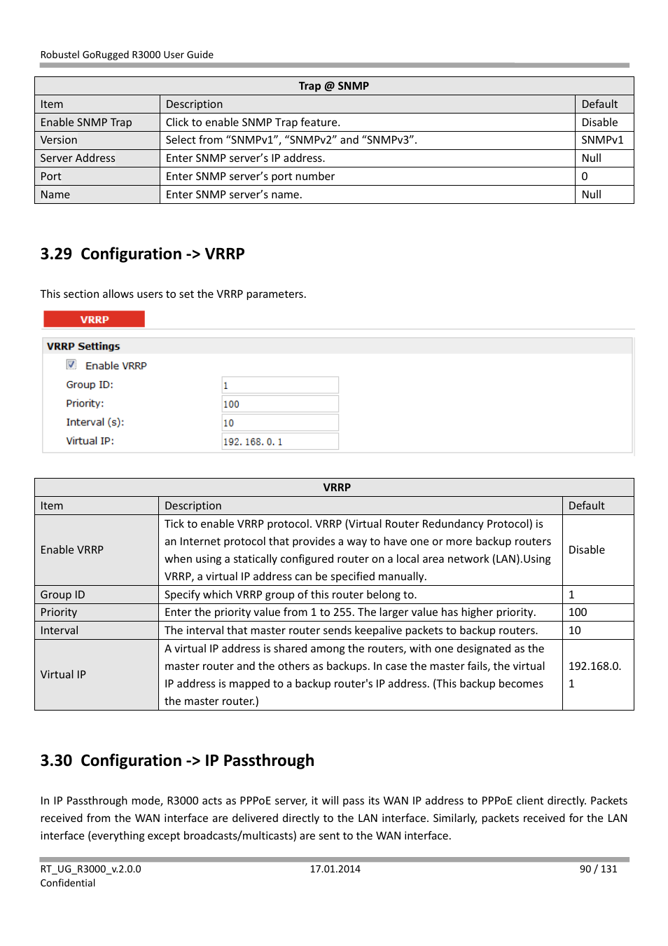 29 configuration -> vrrp, 30 configuration -> ip passthrough, Configuration -> vrrp | Configuration -> ip passthrough | Robustel R3000 User Guide User Manual | Page 91 / 132