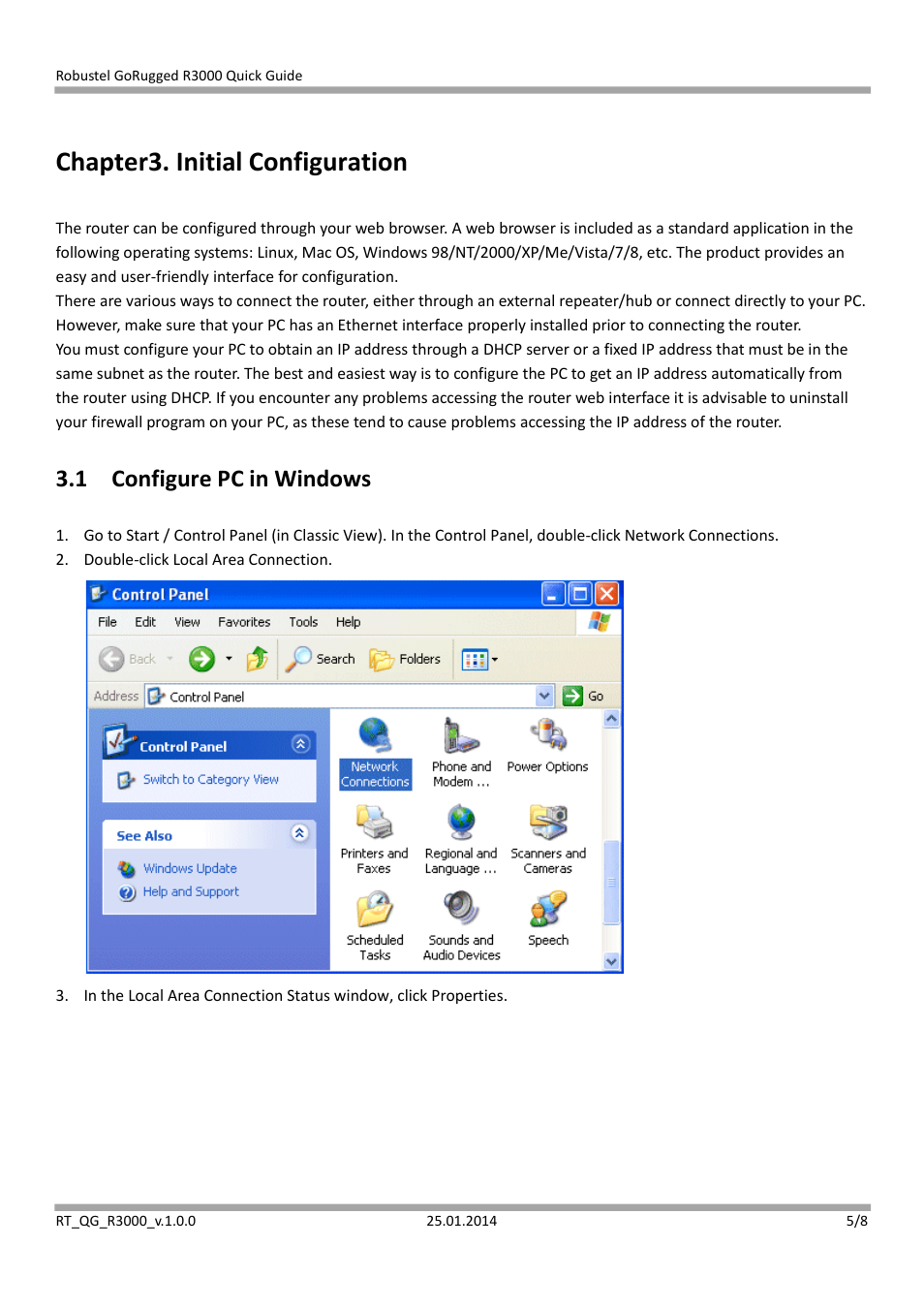 Chapter3. initial configuration, 1 configure pc in windows | Robustel R3000 Quick Guide User Manual | Page 5 / 8