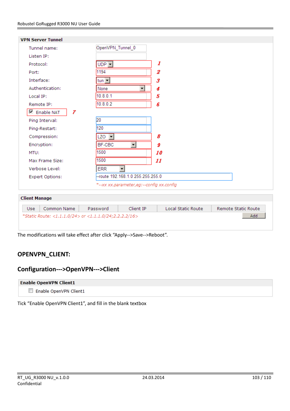 Openvpn_client: configuration--->openvpn--->client | Robustel R3000 NU User Manual | Page 104 / 111