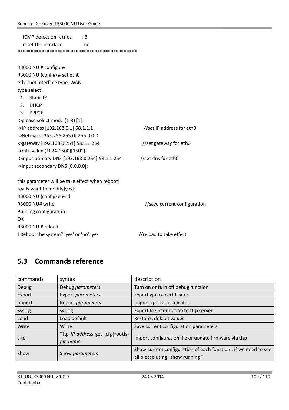 3 commands reference, Commands reference | Robustel R3000 NU User Manual | Page 110 / 111