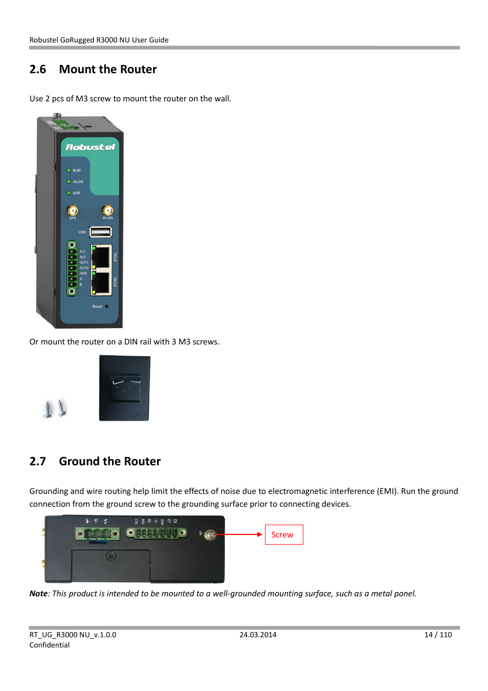 6 mount the router, 7 ground the router, Mount the router | Ground the router | Robustel R3000 NU User Manual | Page 15 / 111