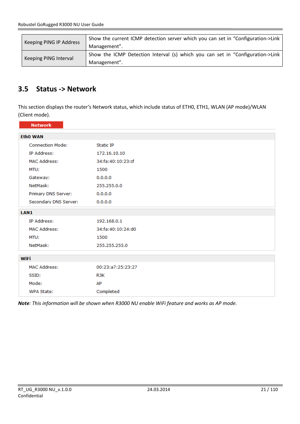 5 status -> network, Status -> network | Robustel R3000 NU User Manual | Page 22 / 111