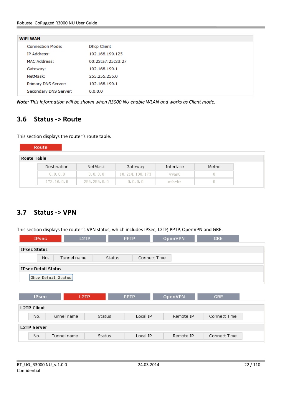 6 status -> route, 7 status -> vpn, Status -> route | Status -> vpn | Robustel R3000 NU User Manual | Page 23 / 111