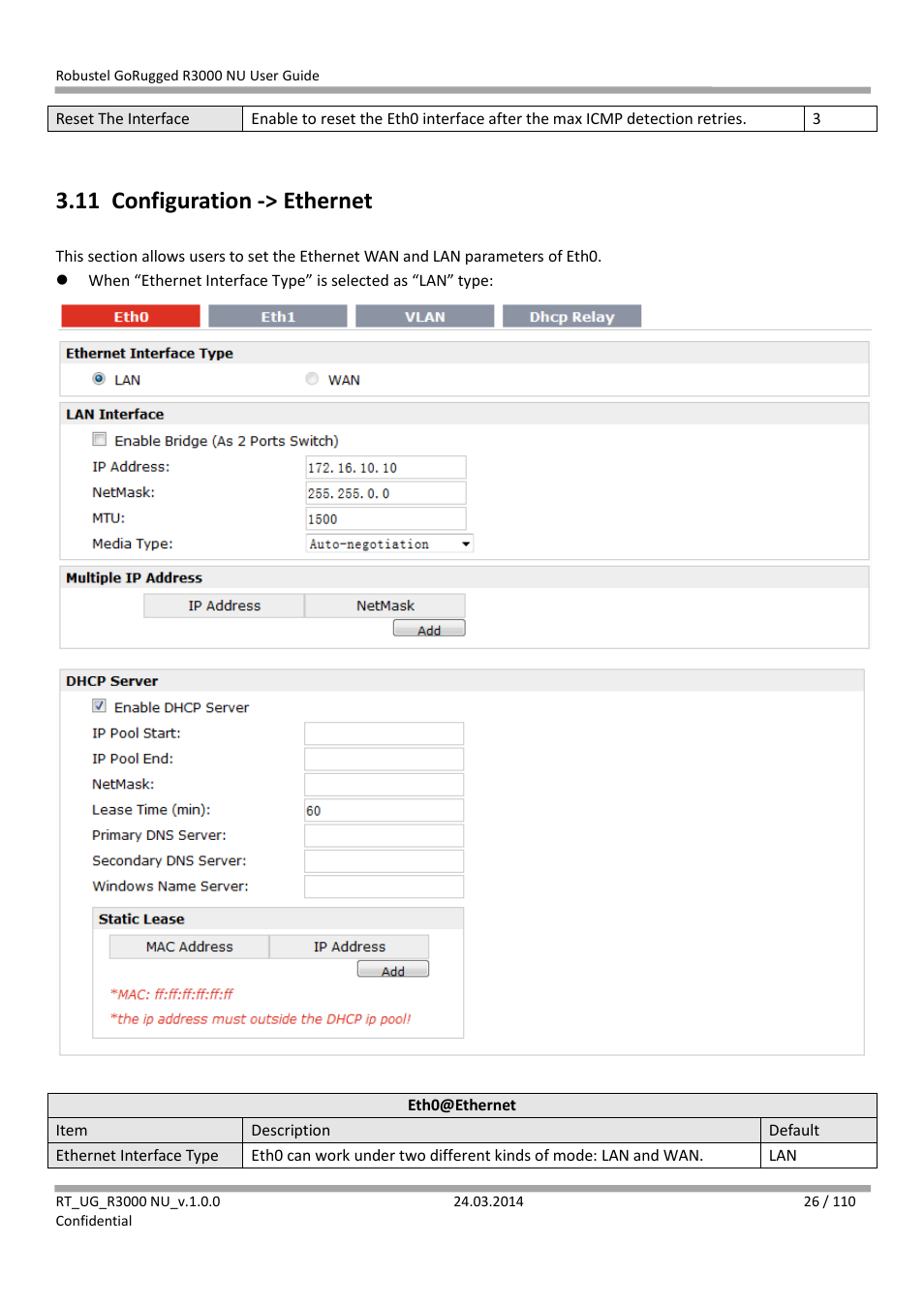 11 configuration -> ethernet, Configuration -> ethernet | Robustel R3000 NU User Manual | Page 27 / 111