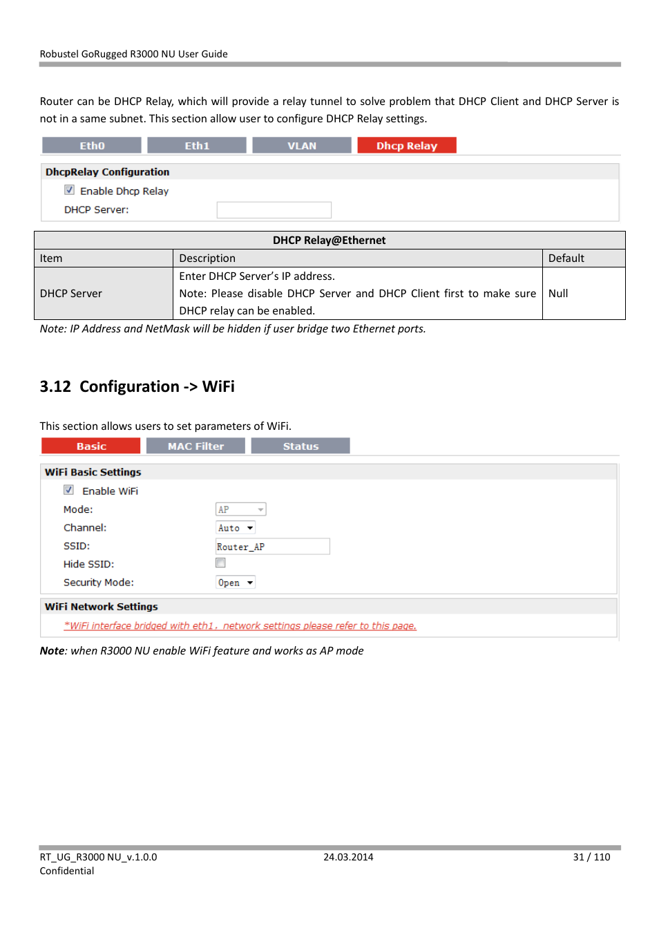 12 configuration -> wifi, Configuration -> wifi | Robustel R3000 NU User Manual | Page 32 / 111