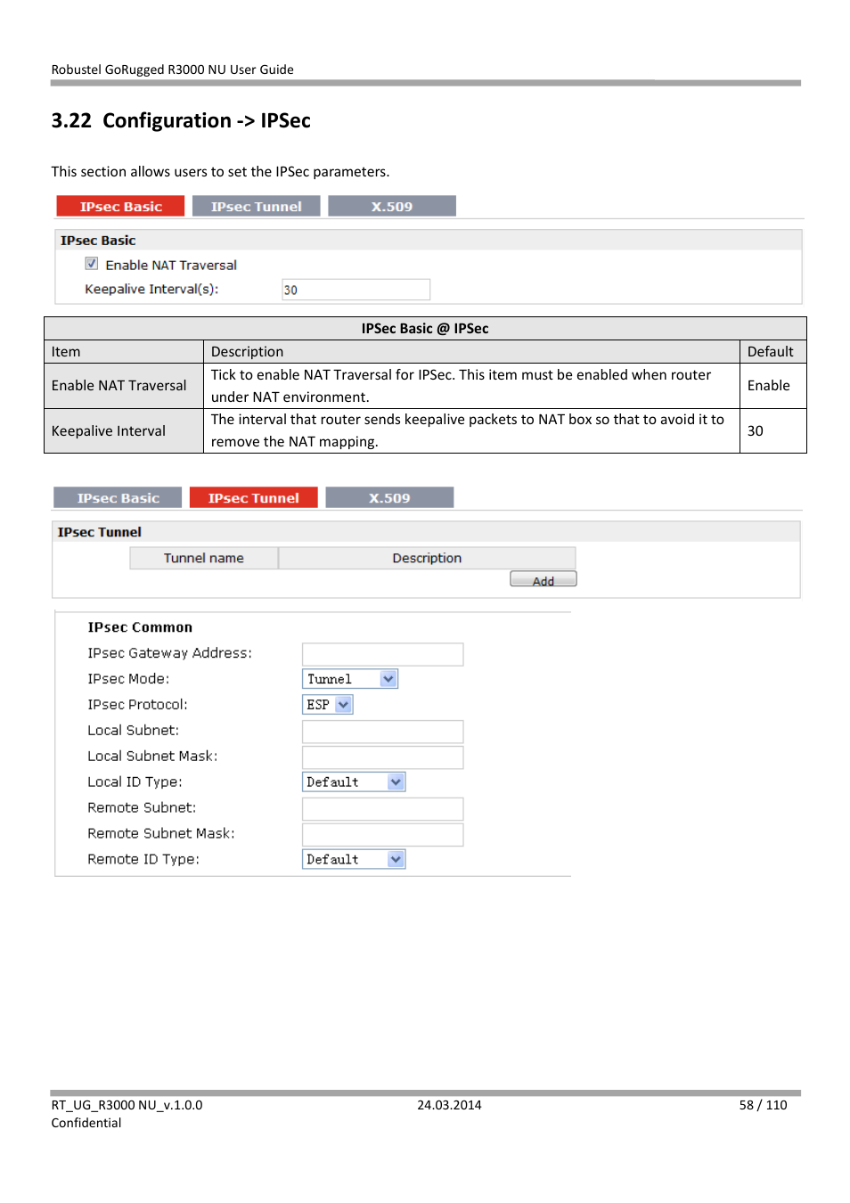 22 configuration -> ipsec, Configuration -> ipsec | Robustel R3000 NU User Manual | Page 59 / 111