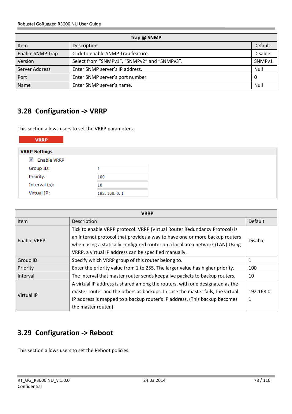 28 configuration -> vrrp, 29 configuration -> reboot, Configuration -> vrrp | Configuration -> reboot | Robustel R3000 NU User Manual | Page 79 / 111