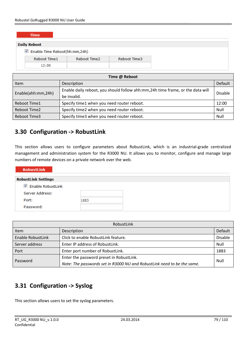 30 configuration -> robustlink, 31 configuration -> syslog, Configuration -> robustlink | Configuration -> syslog | Robustel R3000 NU User Manual | Page 80 / 111