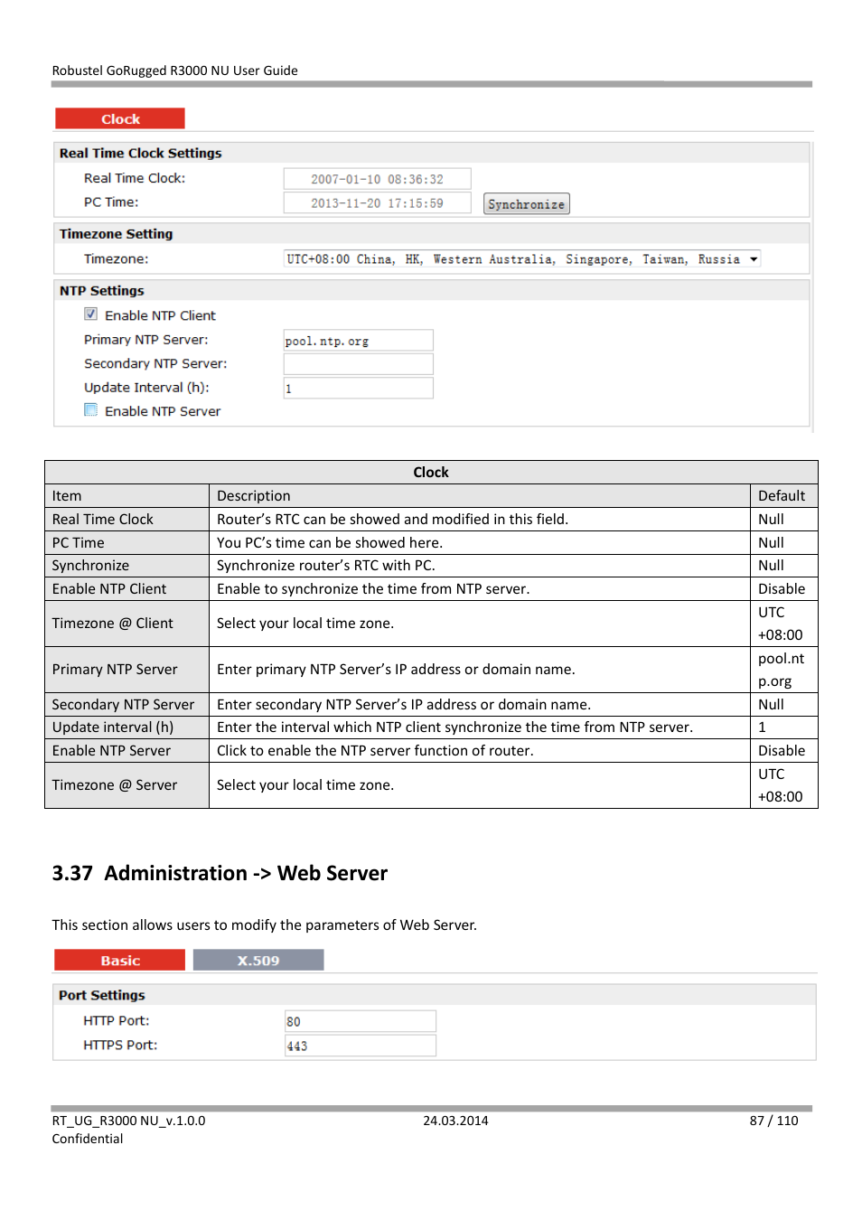 37 administration -> web server, Administration -> web server | Robustel R3000 NU User Manual | Page 88 / 111