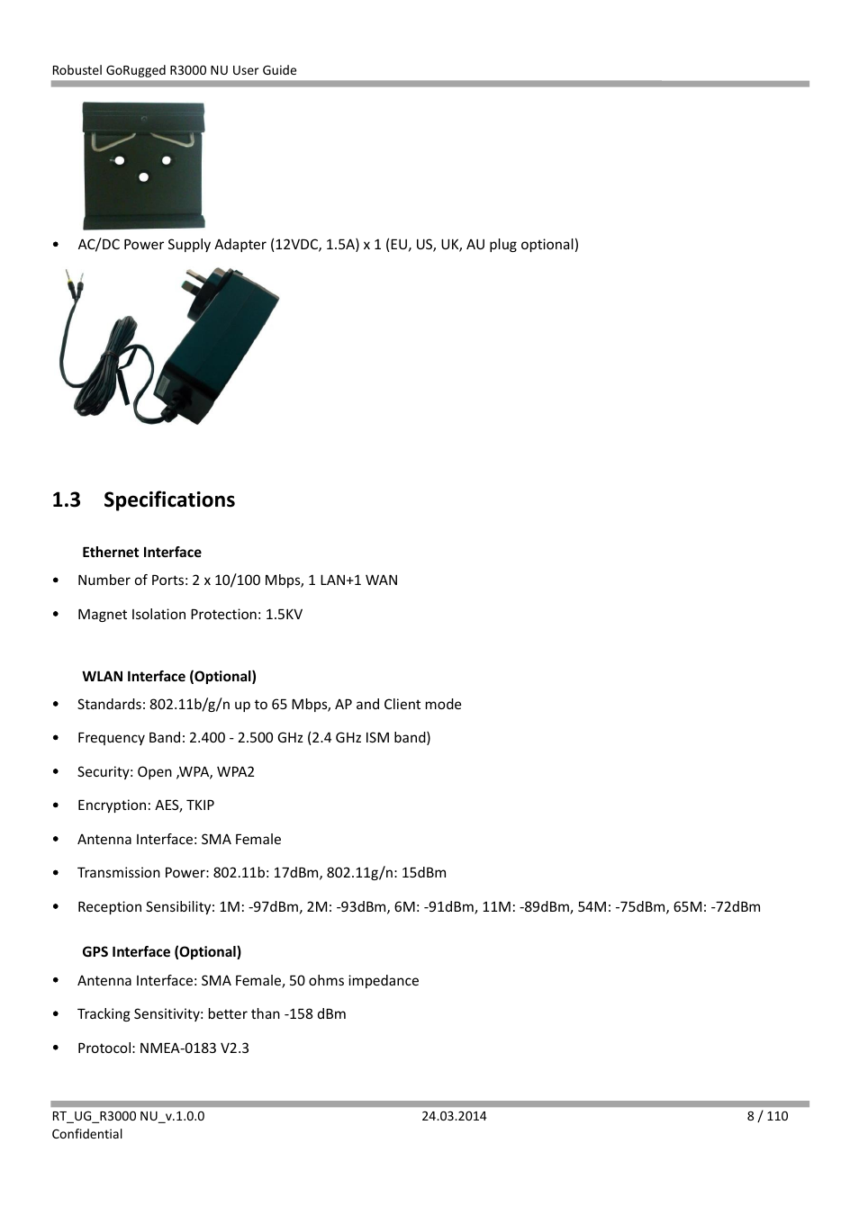 3 specifications, Specifications | Robustel R3000 NU User Manual | Page 9 / 111