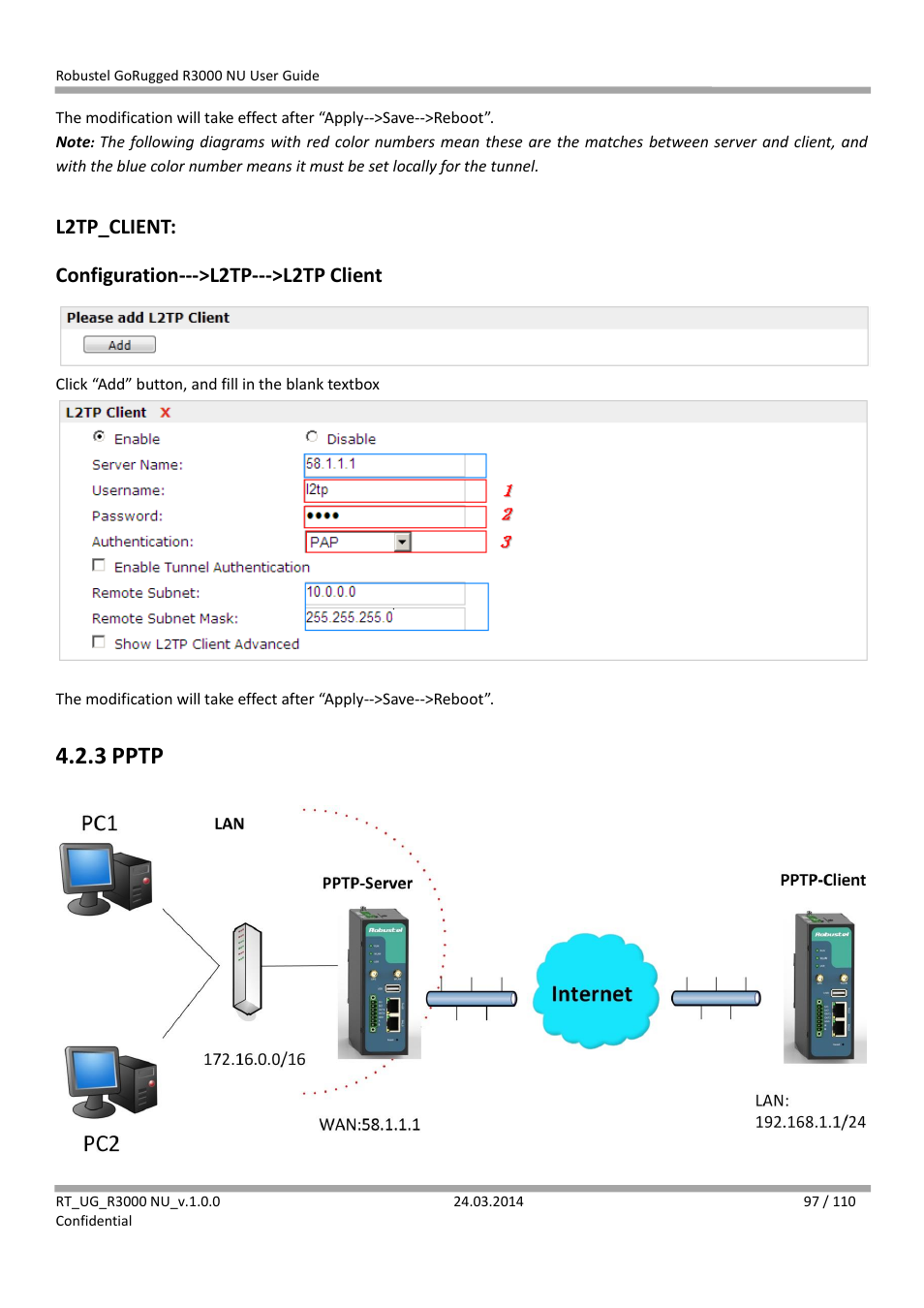 3 pptp, Pptp, L2tp_client: configuration--->l2tp--->l2tp client | Robustel R3000 NU User Manual | Page 98 / 111