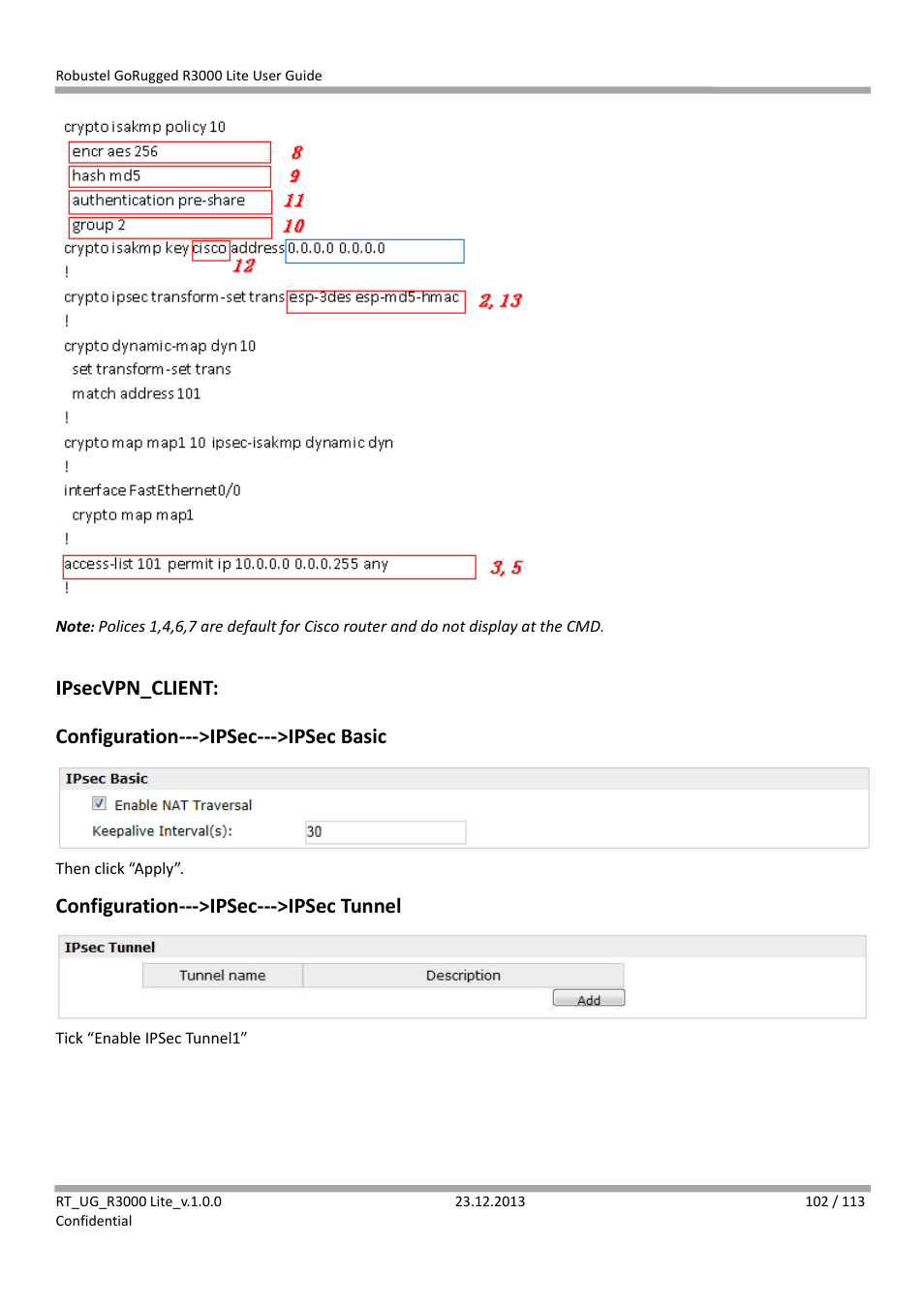 Configuration--->ipsec--->ipsec tunnel | Robustel R3000 Lite User Guide User Manual | Page 103 / 114