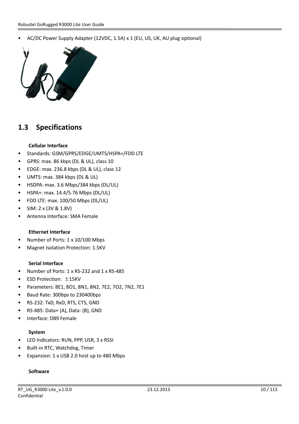 3 specifications, Specifications | Robustel R3000 Lite User Guide User Manual | Page 11 / 114