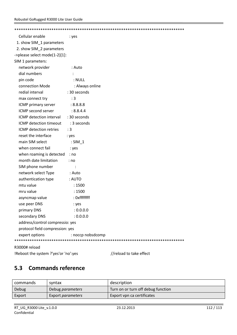 3 commands reference, Commands reference | Robustel R3000 Lite User Guide User Manual | Page 113 / 114