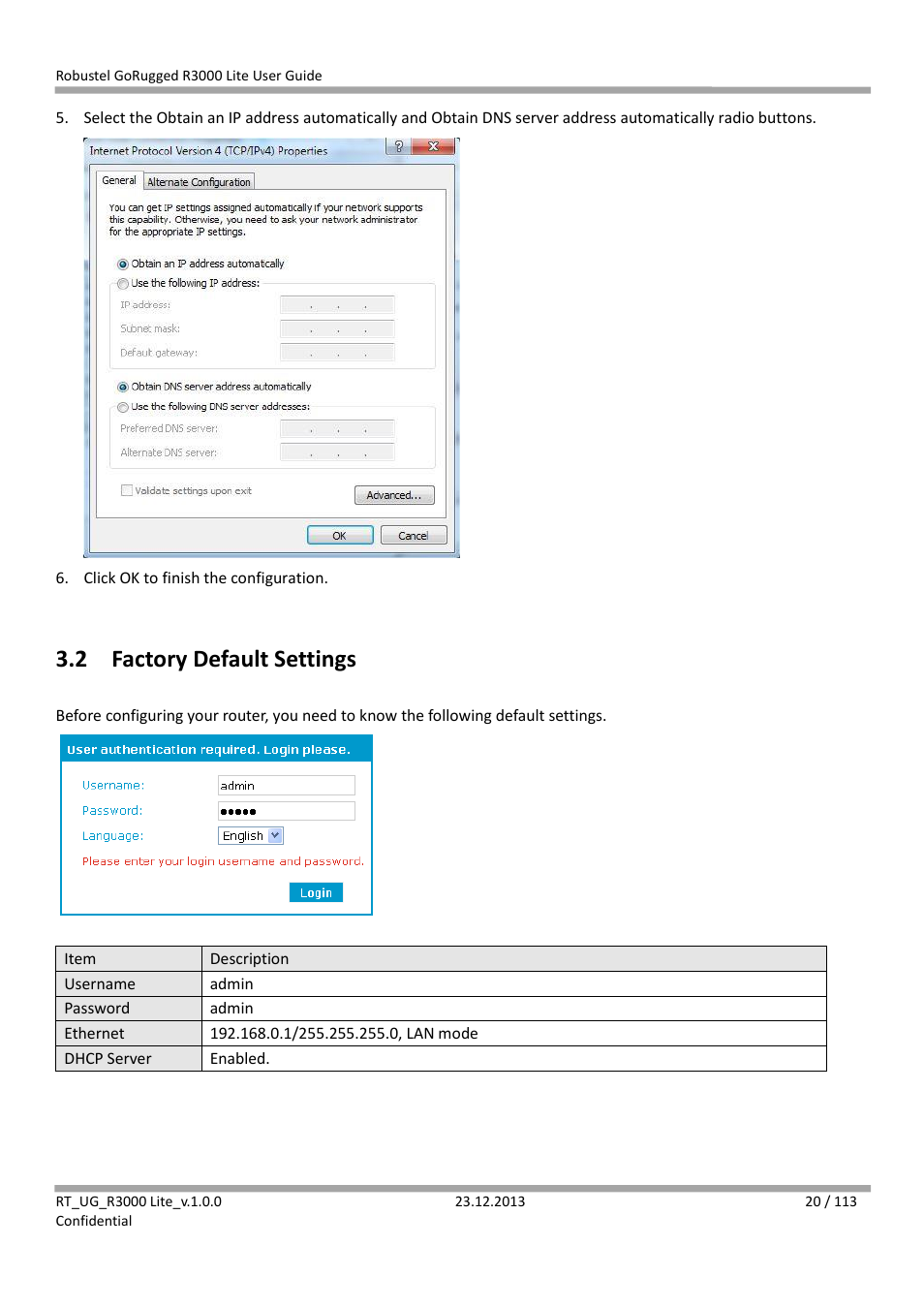 2 factory default settings, Factory default settings | Robustel R3000 Lite User Guide User Manual | Page 21 / 114