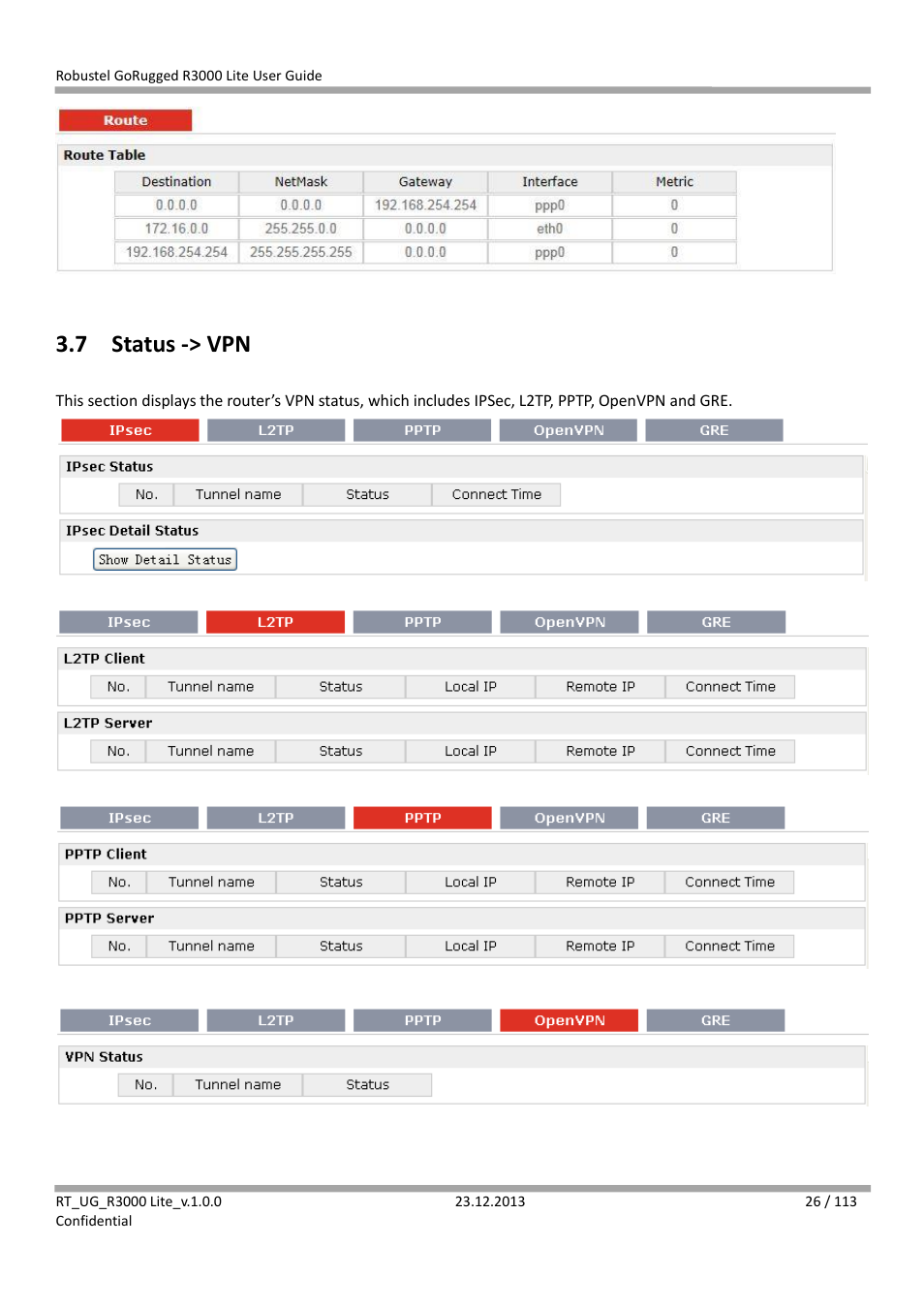 7 status -> vpn, Status -> vpn | Robustel R3000 Lite User Guide User Manual | Page 27 / 114