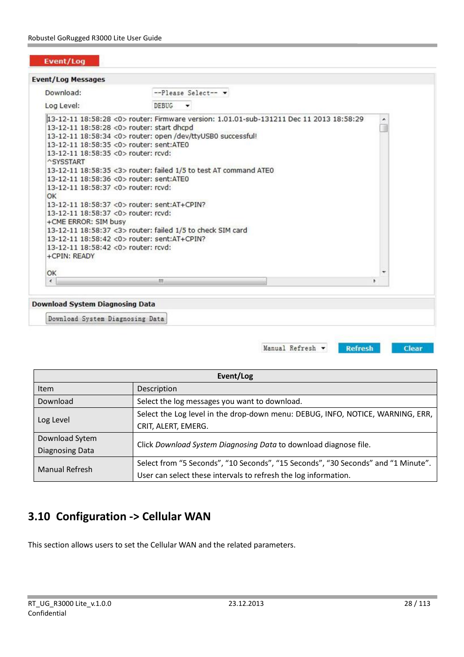 10 configuration -> cellular wan, Configuration -> cellular wan | Robustel R3000 Lite User Guide User Manual | Page 29 / 114