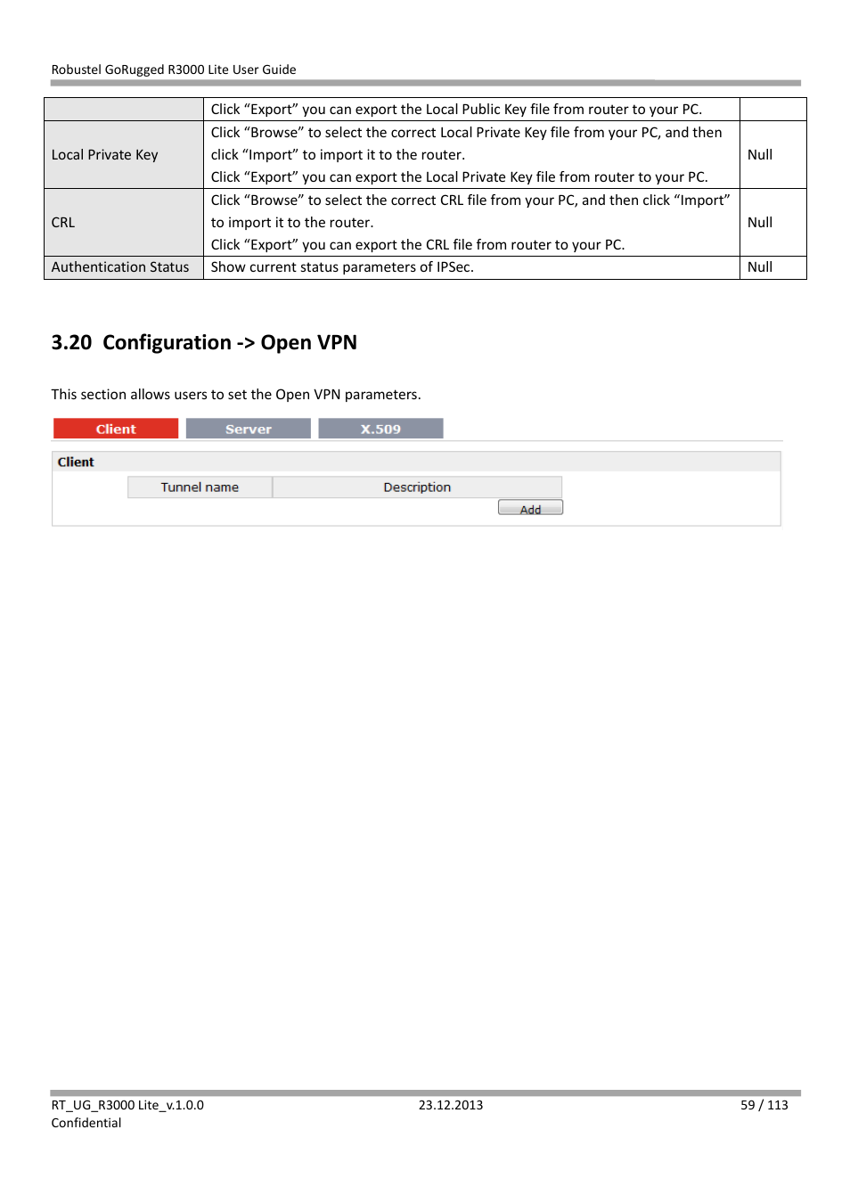 20 configuration -> open vpn, Configuration -> open vpn | Robustel R3000 Lite User Guide User Manual | Page 60 / 114