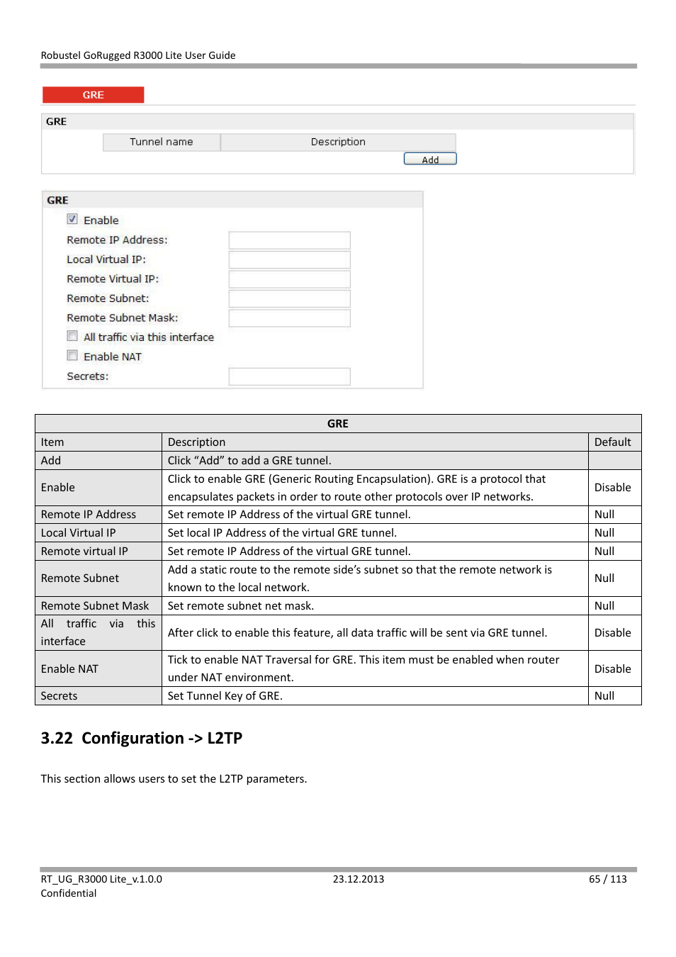 22 configuration -> l2tp, Configuration -> l2tp | Robustel R3000 Lite User Guide User Manual | Page 66 / 114