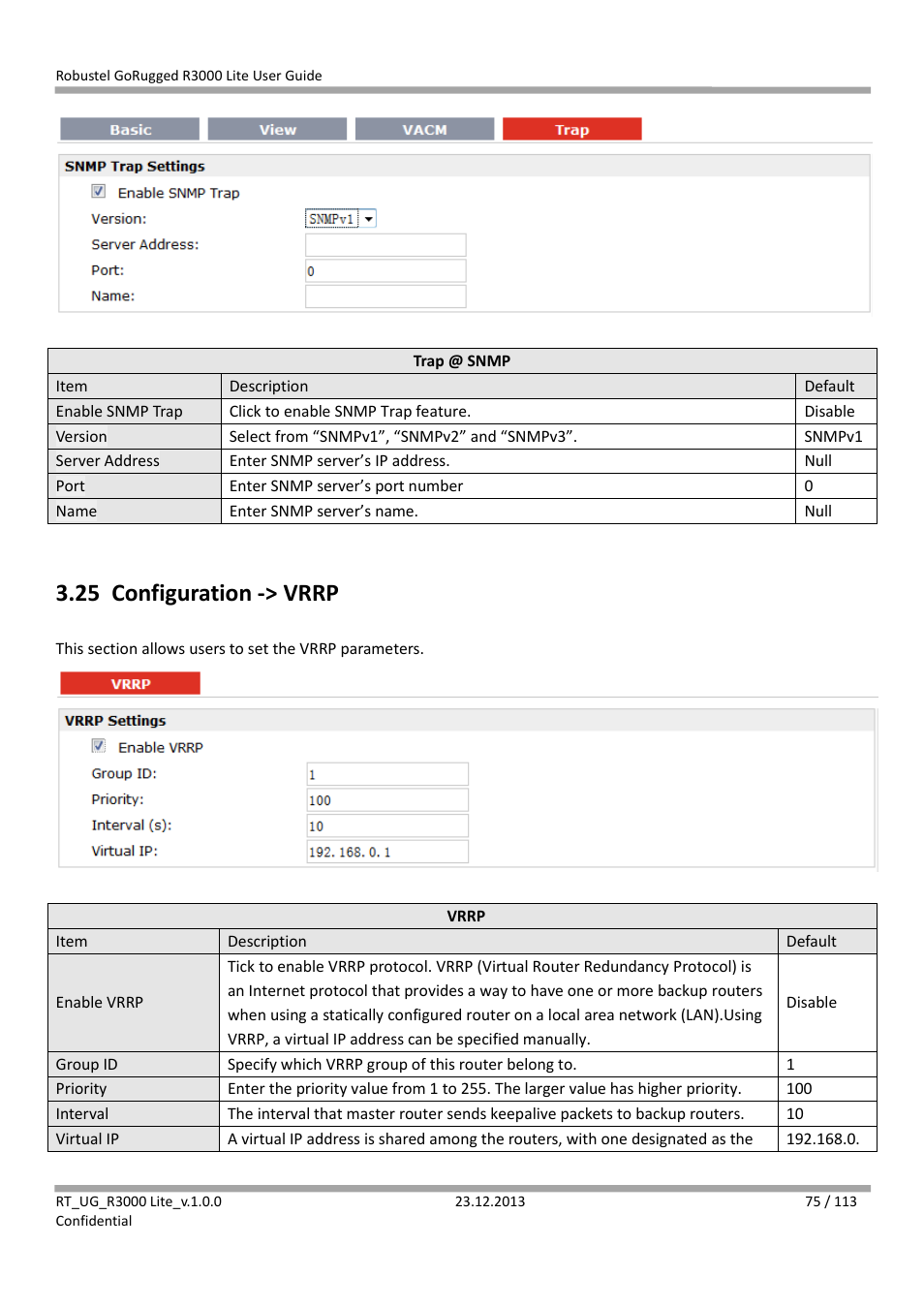 25 configuration -> vrrp, Configuration -> vrrp | Robustel R3000 Lite User Guide User Manual | Page 76 / 114