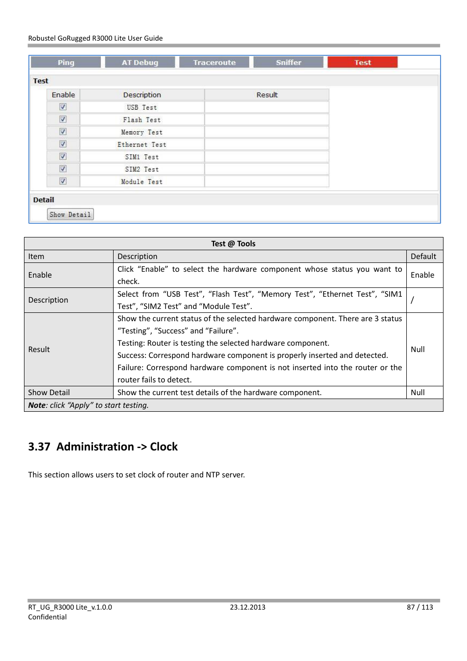 37 administration -> clock, Administration -> clock | Robustel R3000 Lite User Guide User Manual | Page 88 / 114