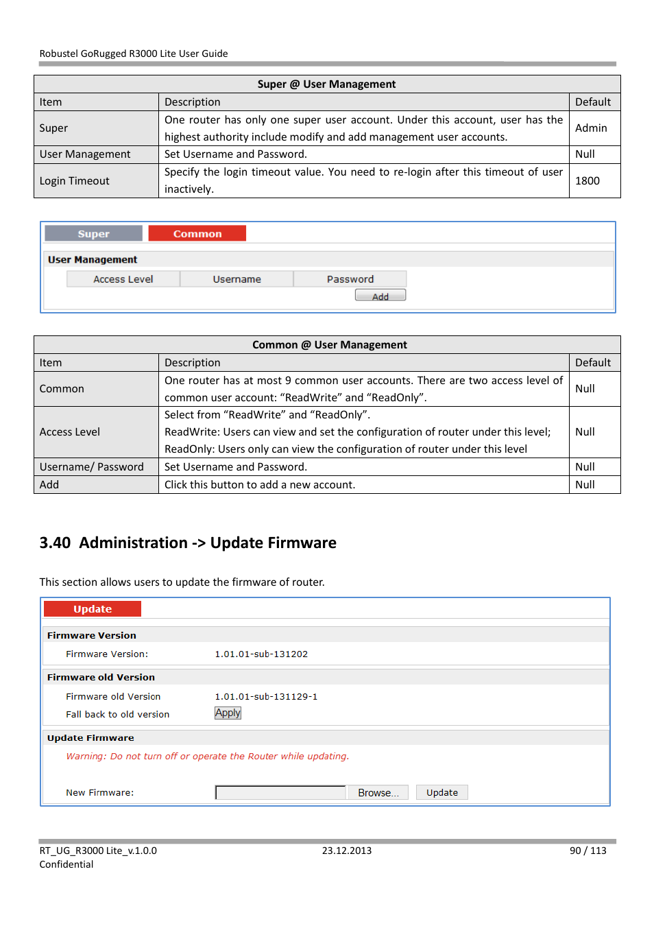 40 administration -> update firmware, Administration -> update firmware | Robustel R3000 Lite User Guide User Manual | Page 91 / 114