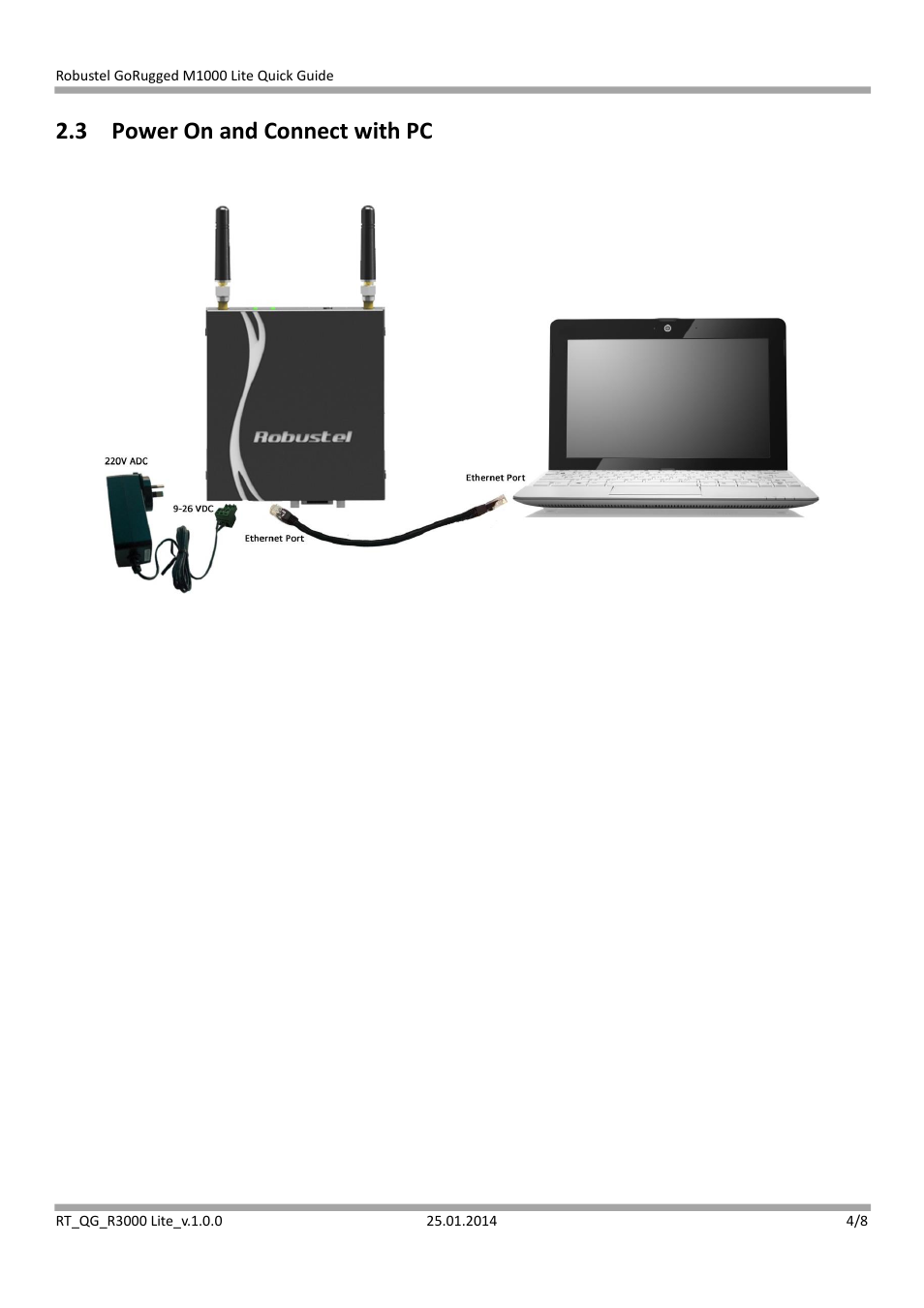 3 power on and connect with pc | Robustel R3000 Lite Quick Guide User Manual | Page 4 / 8