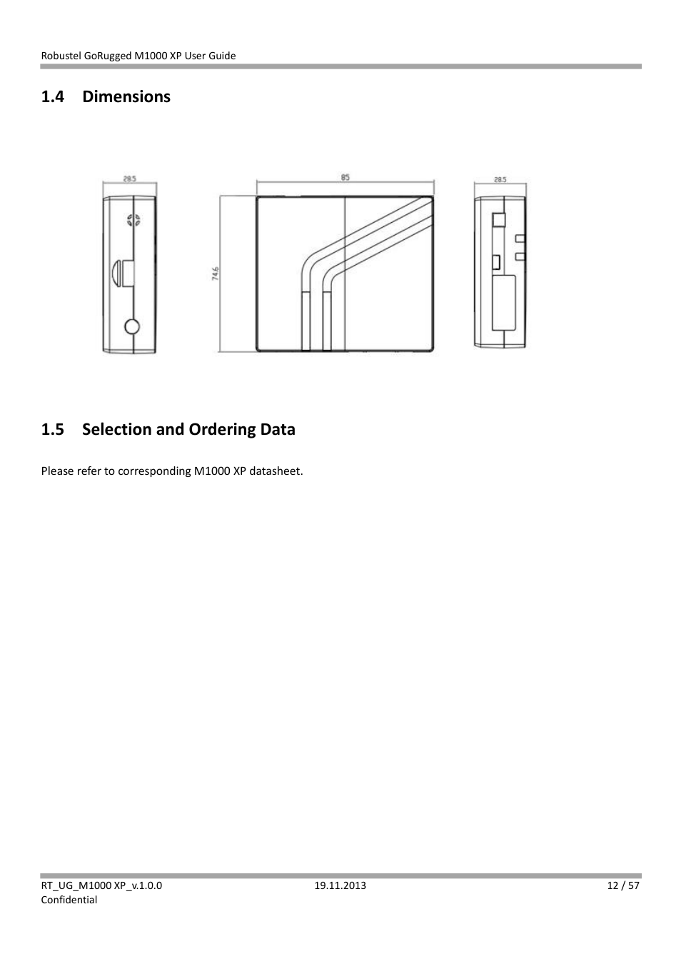 4 dimensions, 5 selection and ordering data, Dimensions | Selection and ordering data | Robustel M1000 XP User Guide User Manual | Page 13 / 58