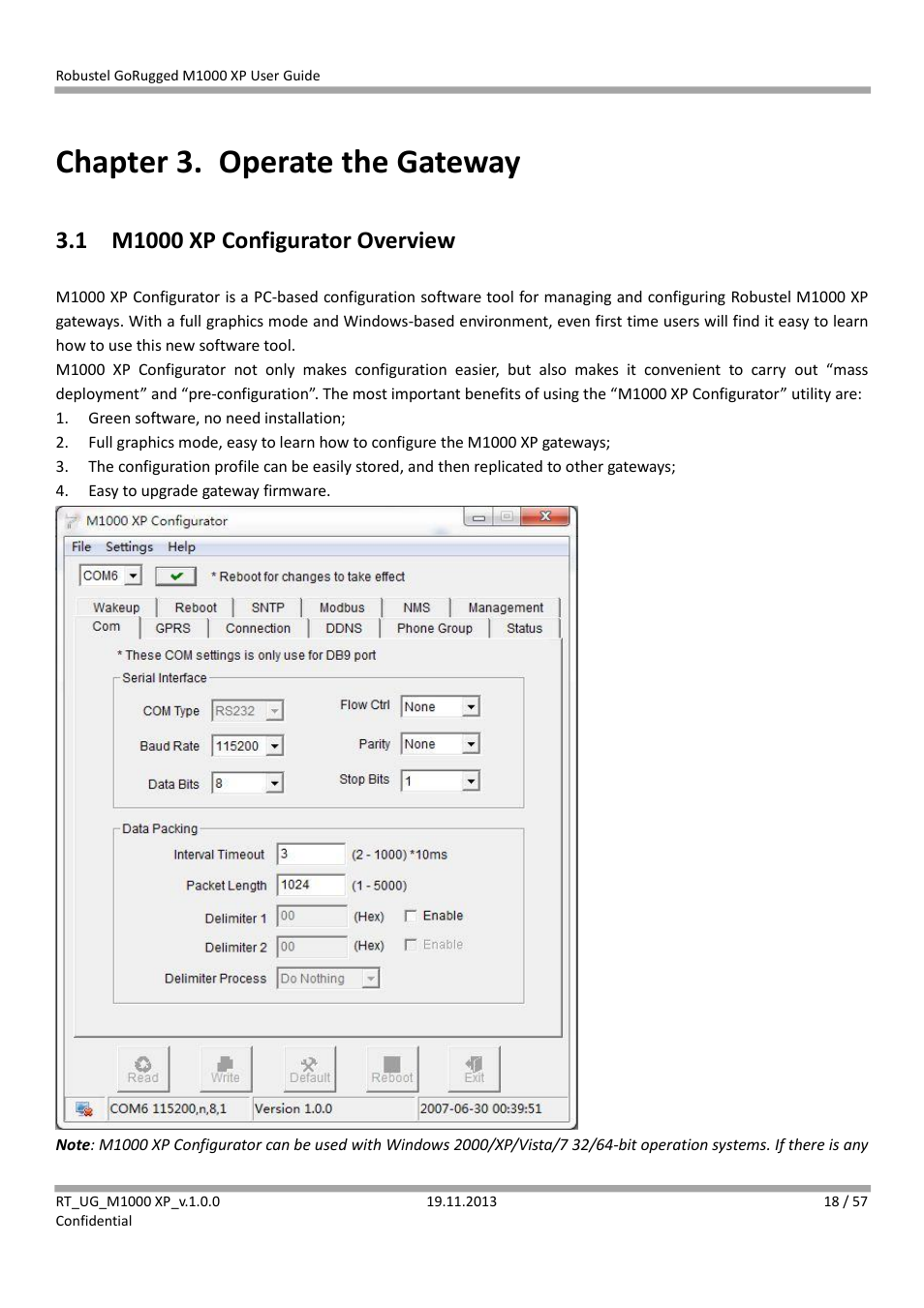 Chapter 3. operate the gateway, 1 m1000 xp configurator overview, Chapter 3 | Operate the gateway, M1000 xp configurator overview | Robustel M1000 XP User Guide User Manual | Page 19 / 58