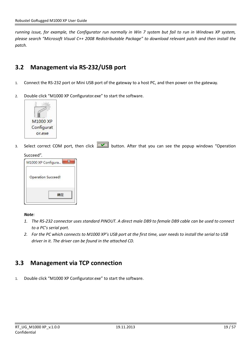 2 management via rs-232/usb port, 3 management via tcp connection, Management via rs-232/usb port | Management via tcp connection | Robustel M1000 XP User Guide User Manual | Page 20 / 58