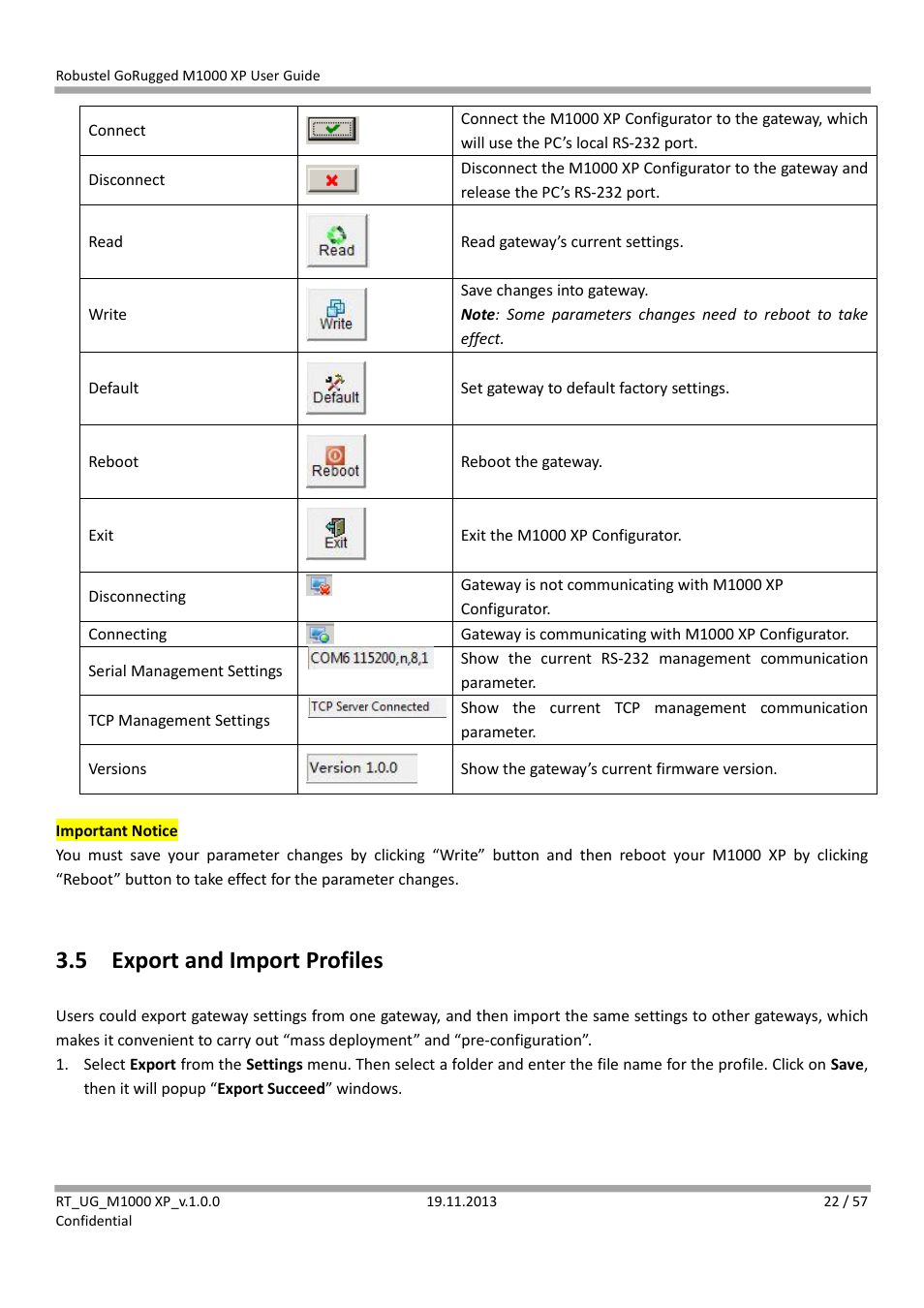 5 export and import profiles, Export and import profiles | Robustel M1000 XP User Guide User Manual | Page 23 / 58