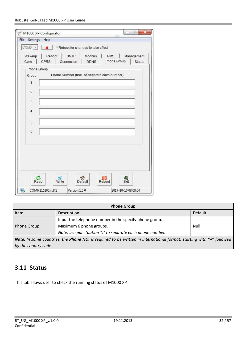 11 status, Status | Robustel M1000 XP User Guide User Manual | Page 33 / 58