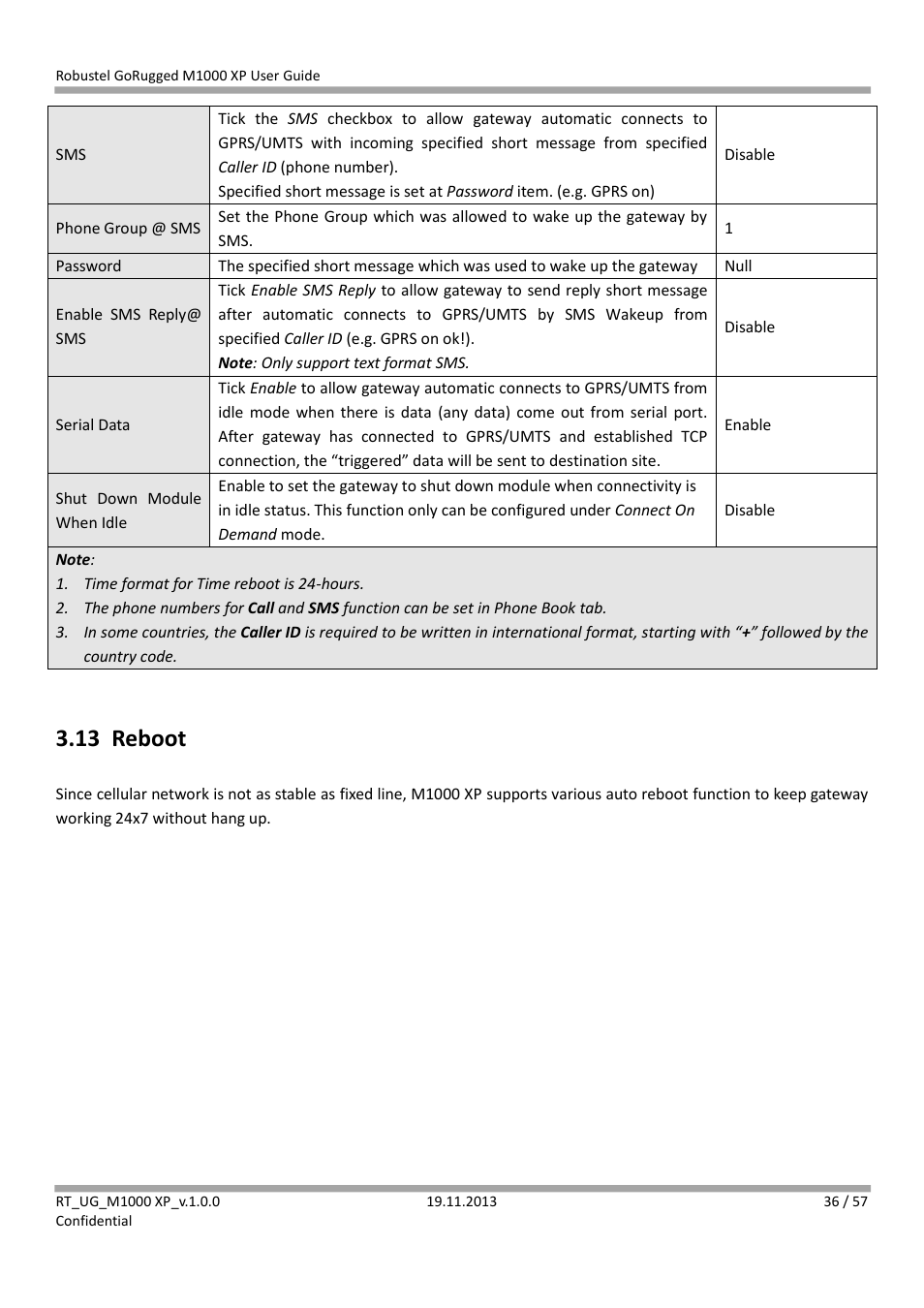 13 reboot, Reboot | Robustel M1000 XP User Guide User Manual | Page 37 / 58