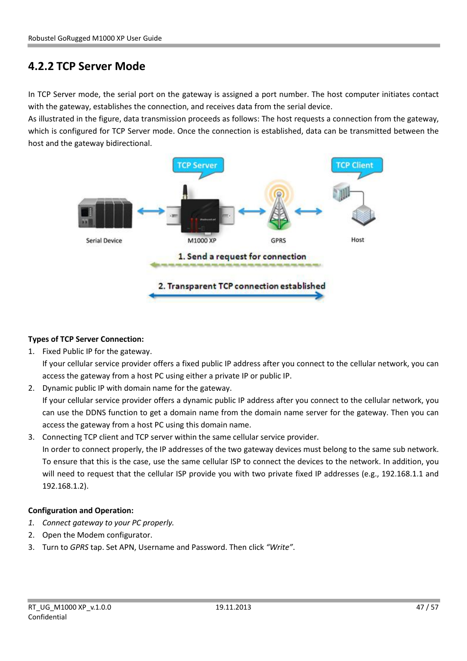 2 tcp server mode, Tcp server mode | Robustel M1000 XP User Guide User Manual | Page 48 / 58