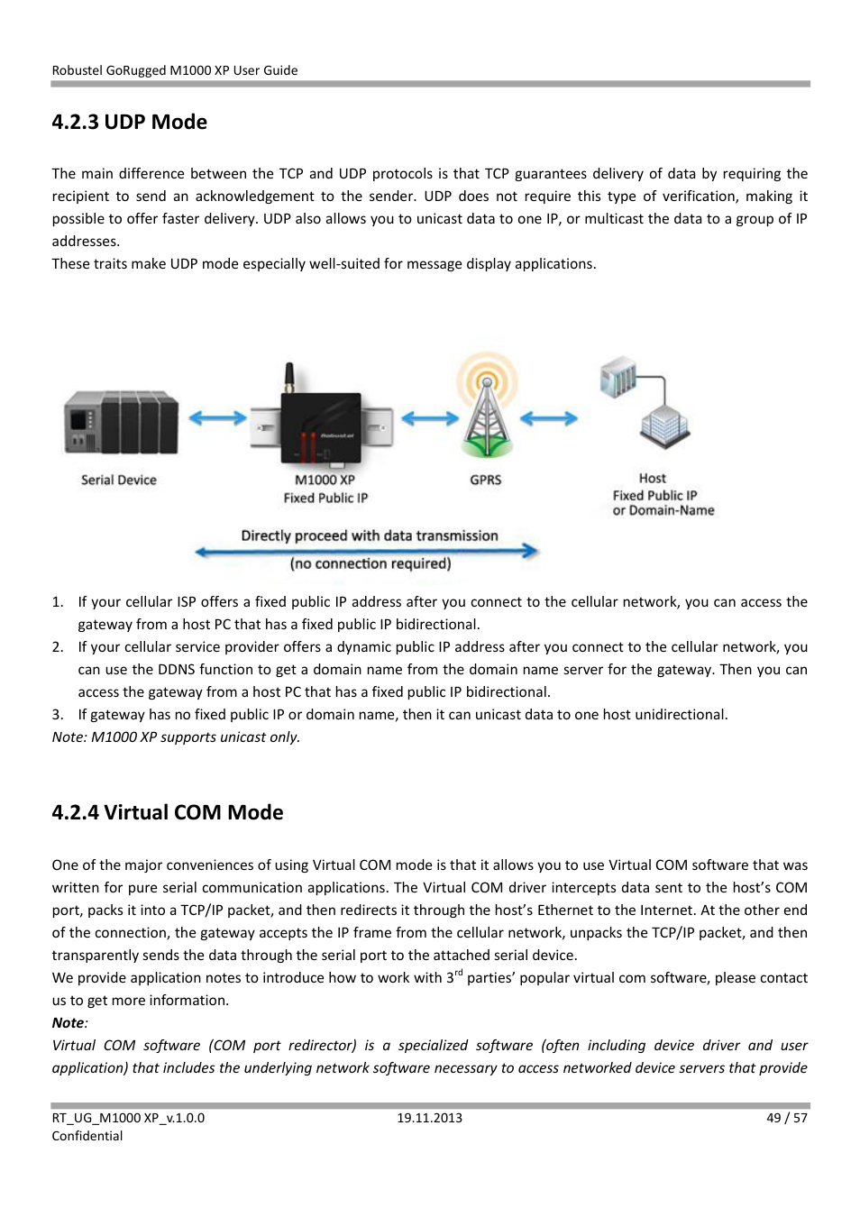 3 udp mode, 4 virtual com mode, Udp mode | Virtual com mode | Robustel M1000 XP User Guide User Manual | Page 50 / 58