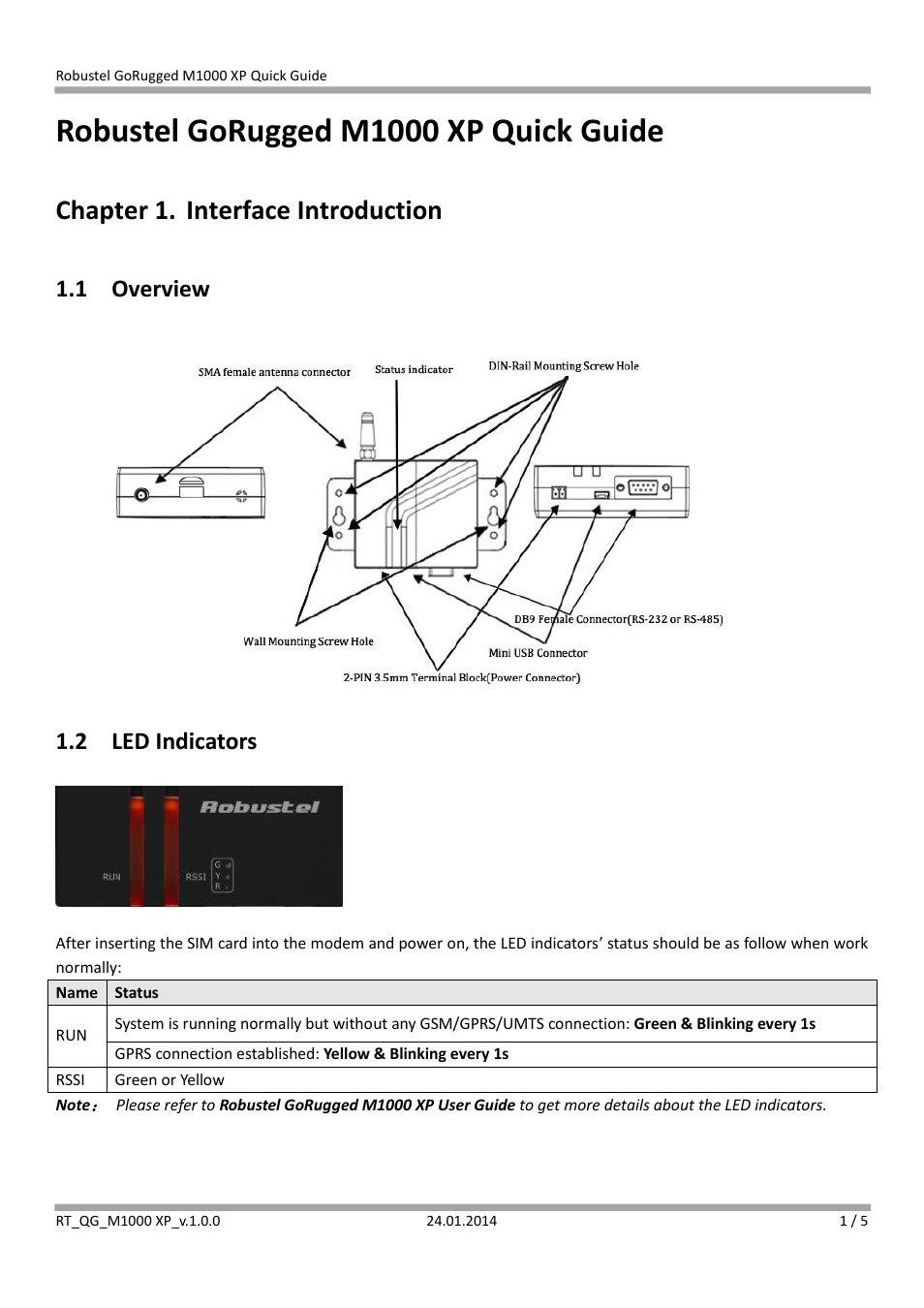 Robustel M1000 XP Quick Guide User Manual | 5 pages