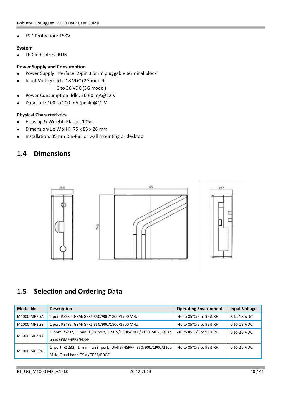 4 dimensions, 5 selection and ordering data, Dimensions | Selection and ordering data | Robustel M1000 MP User Guide User Manual | Page 11 / 42