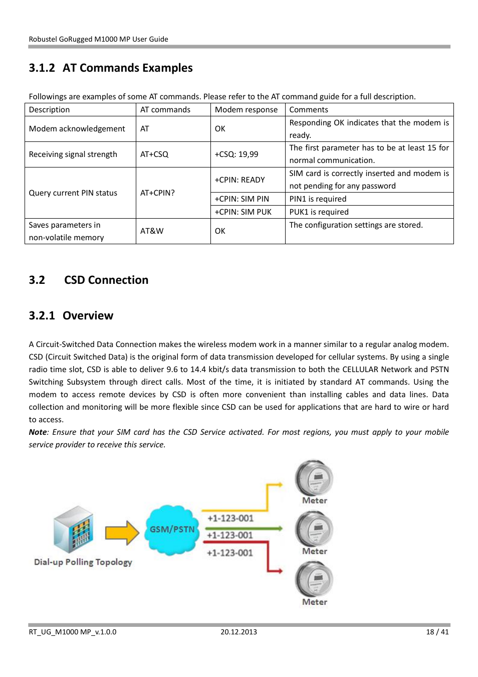 2 at commands examples, 2 csd connection, 1 overview | At commands examples, Csd connection, Overview, 2 csd connection 3.2.1 overview | Robustel M1000 MP User Guide User Manual | Page 19 / 42