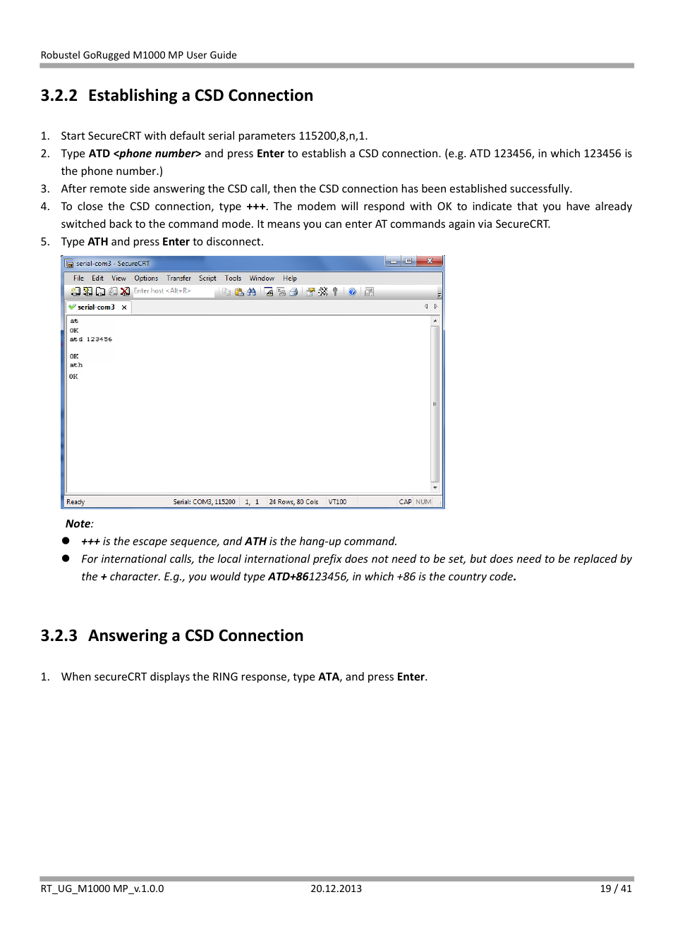 2 establishing a csd connection, 3 answering a csd connection, Establishing a csd connection | Answering a csd connection | Robustel M1000 MP User Guide User Manual | Page 20 / 42