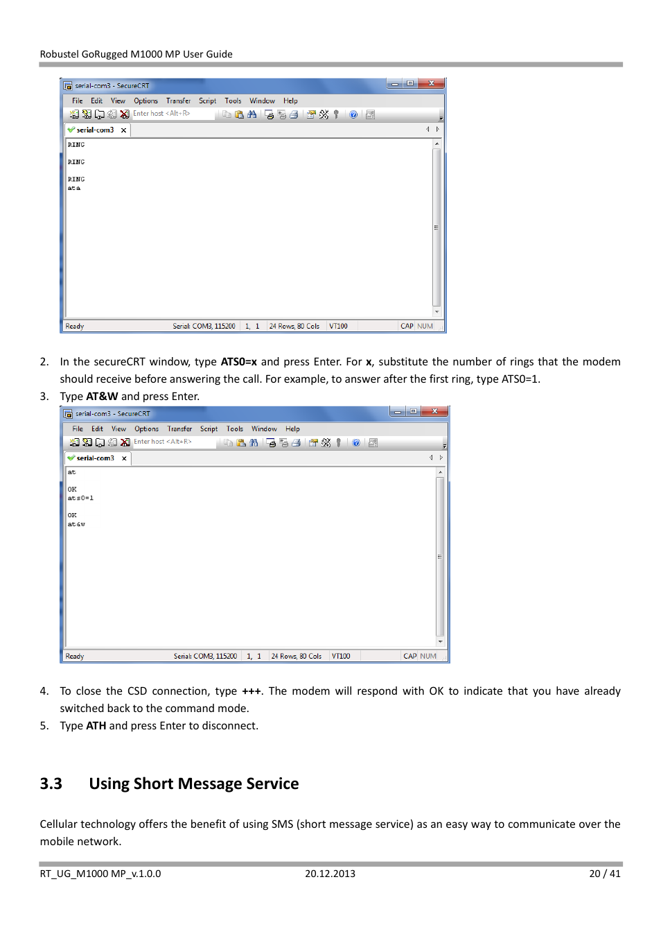 3 using short message service, Using short message service | Robustel M1000 MP User Guide User Manual | Page 21 / 42