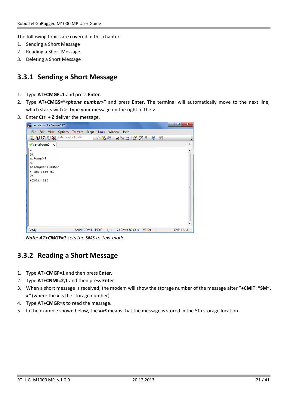 1 sending a short message, 2 reading a short message, Sending a short message | Reading a short message | Robustel M1000 MP User Guide User Manual | Page 22 / 42