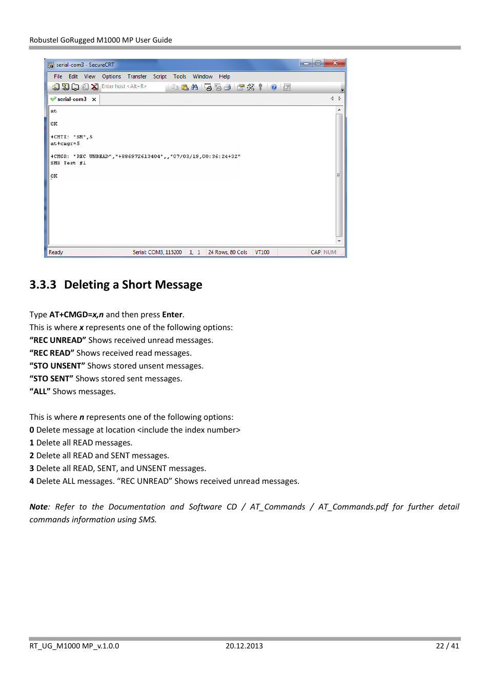 3 deleting a short message, Deleting a short message | Robustel M1000 MP User Guide User Manual | Page 23 / 42