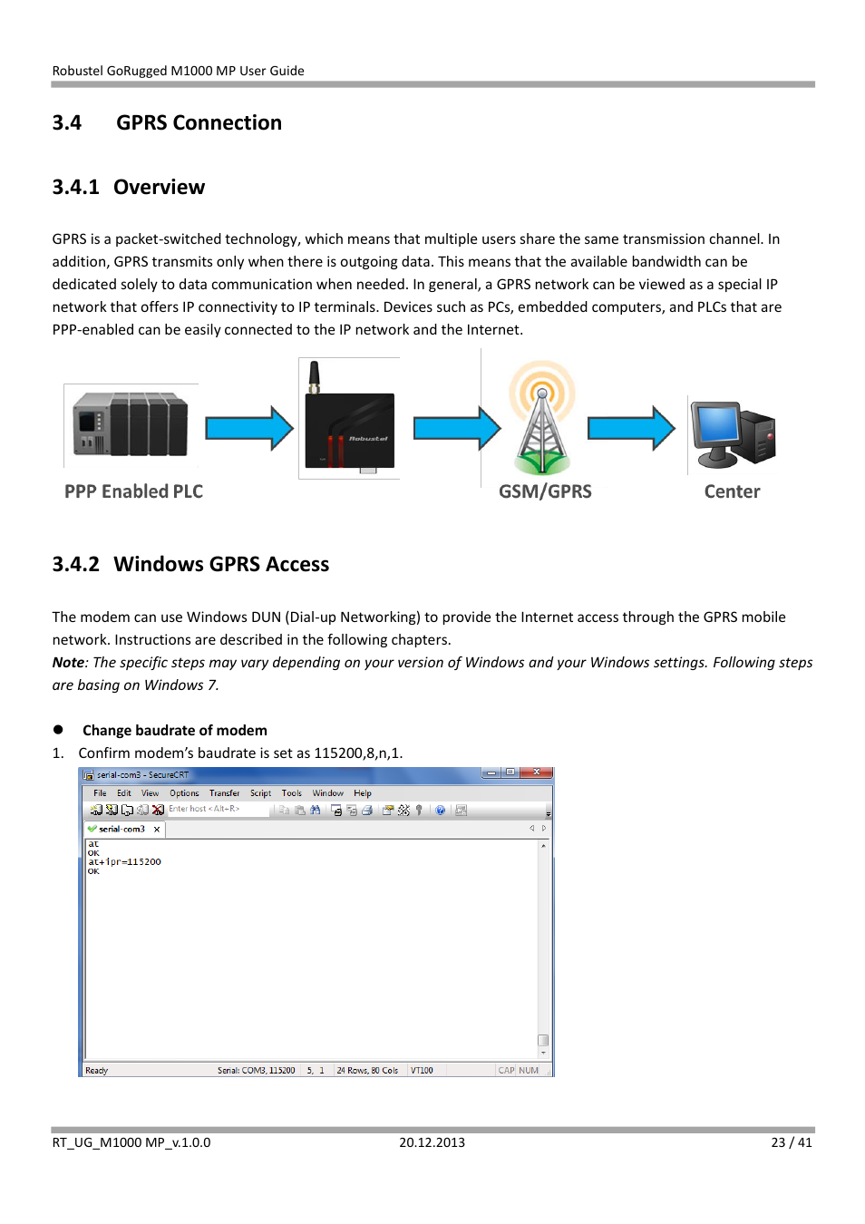 4 gprs connection, 1 overview, 2 windows gprs access | Gprs connection, Overview, Windows gprs access, 4 gprs connection 3.4.1 overview | Robustel M1000 MP User Guide User Manual | Page 24 / 42