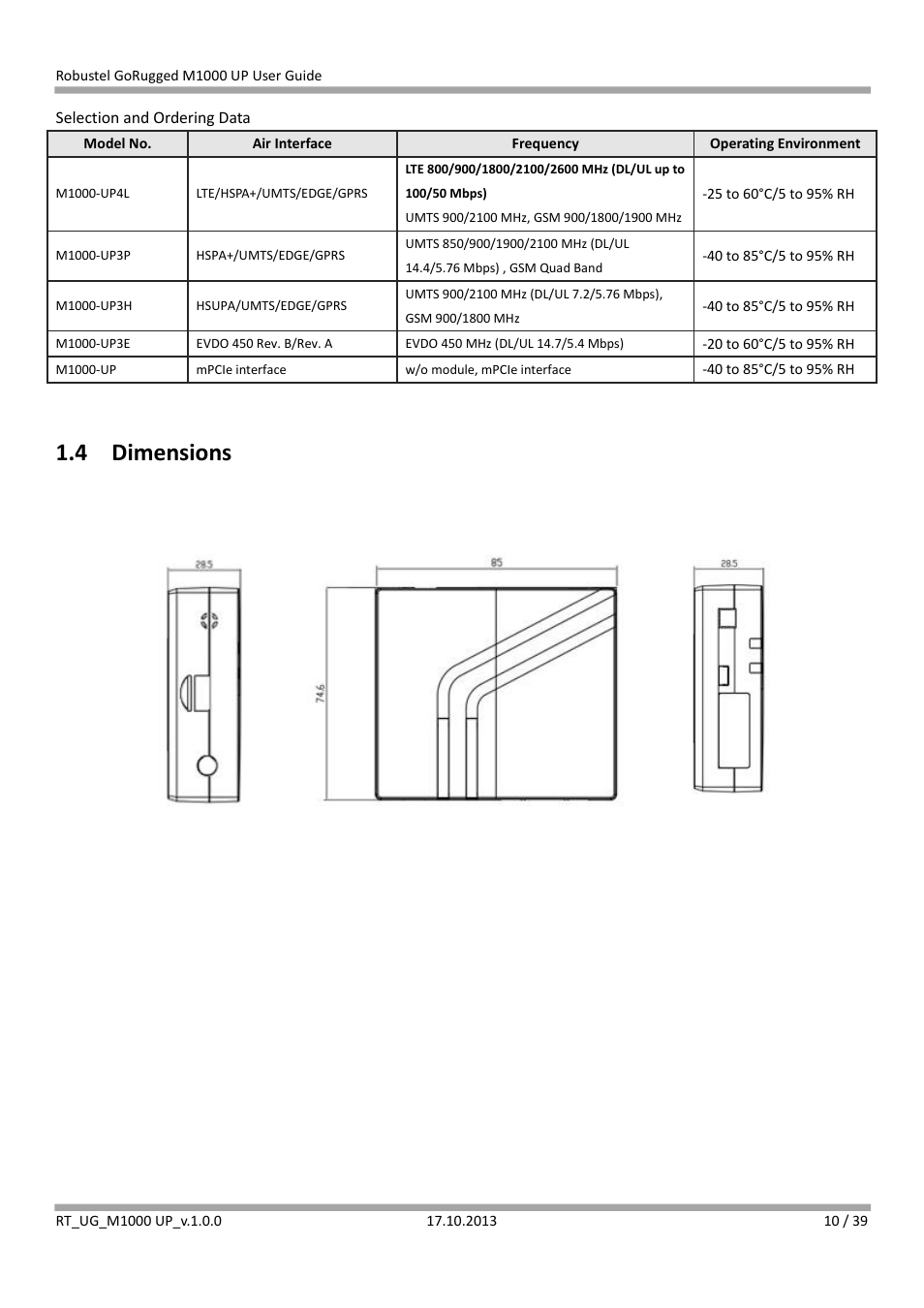 4 dimensions, Dimensions | Robustel M1000 UP User Guide User Manual | Page 11 / 40