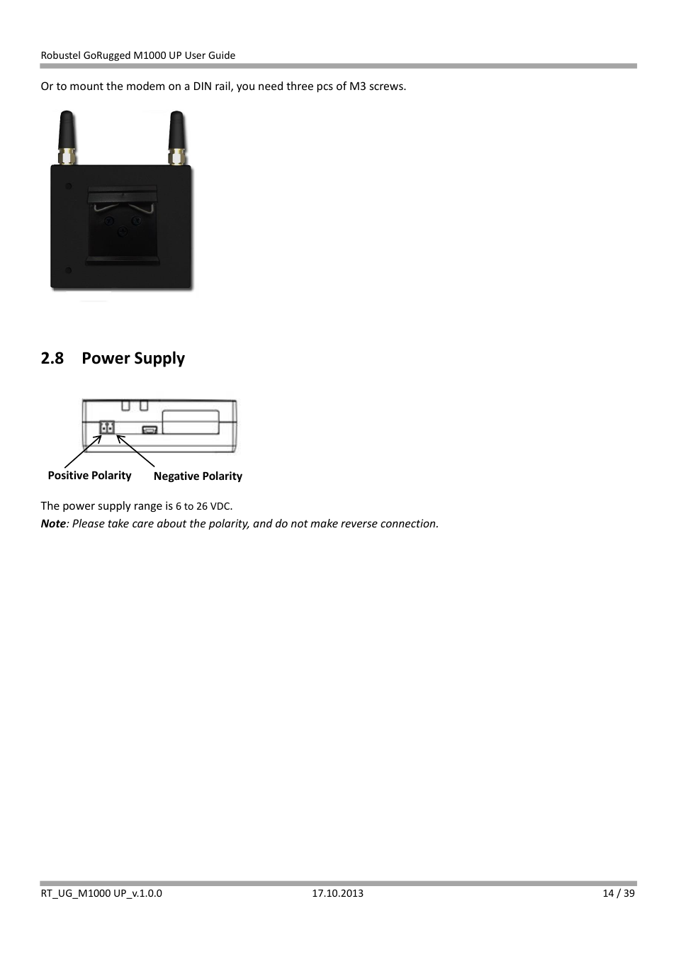 8 power supply, Power supply | Robustel M1000 UP User Guide User Manual | Page 15 / 40