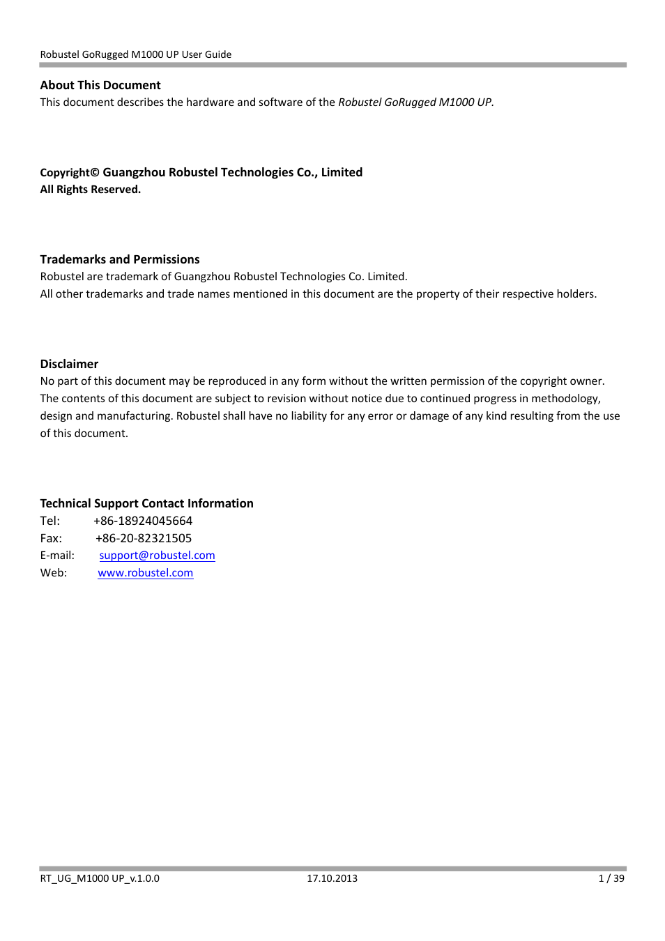 Robustel M1000 UP User Guide User Manual | Page 2 / 40