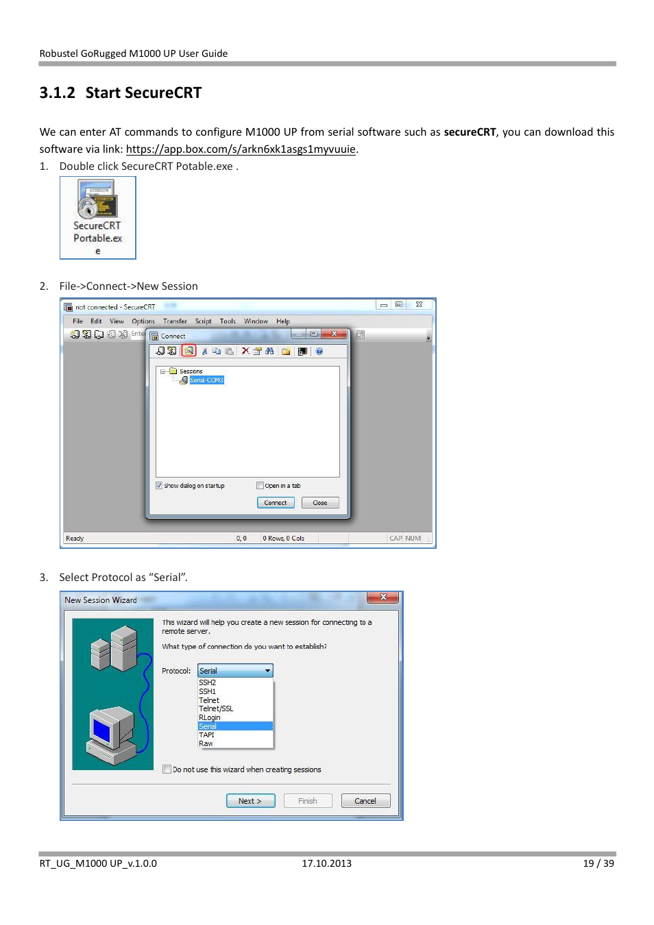 2 start securecrt, Start securecrt | Robustel M1000 UP User Guide User Manual | Page 20 / 40