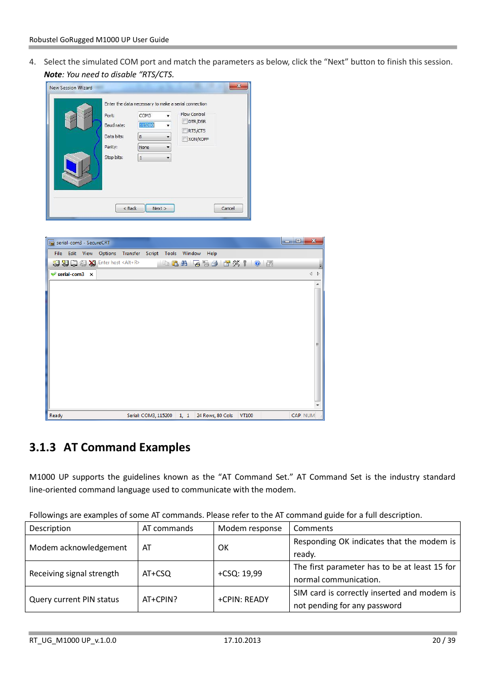 3 at command examples, At command examples | Robustel M1000 UP User Guide User Manual | Page 21 / 40