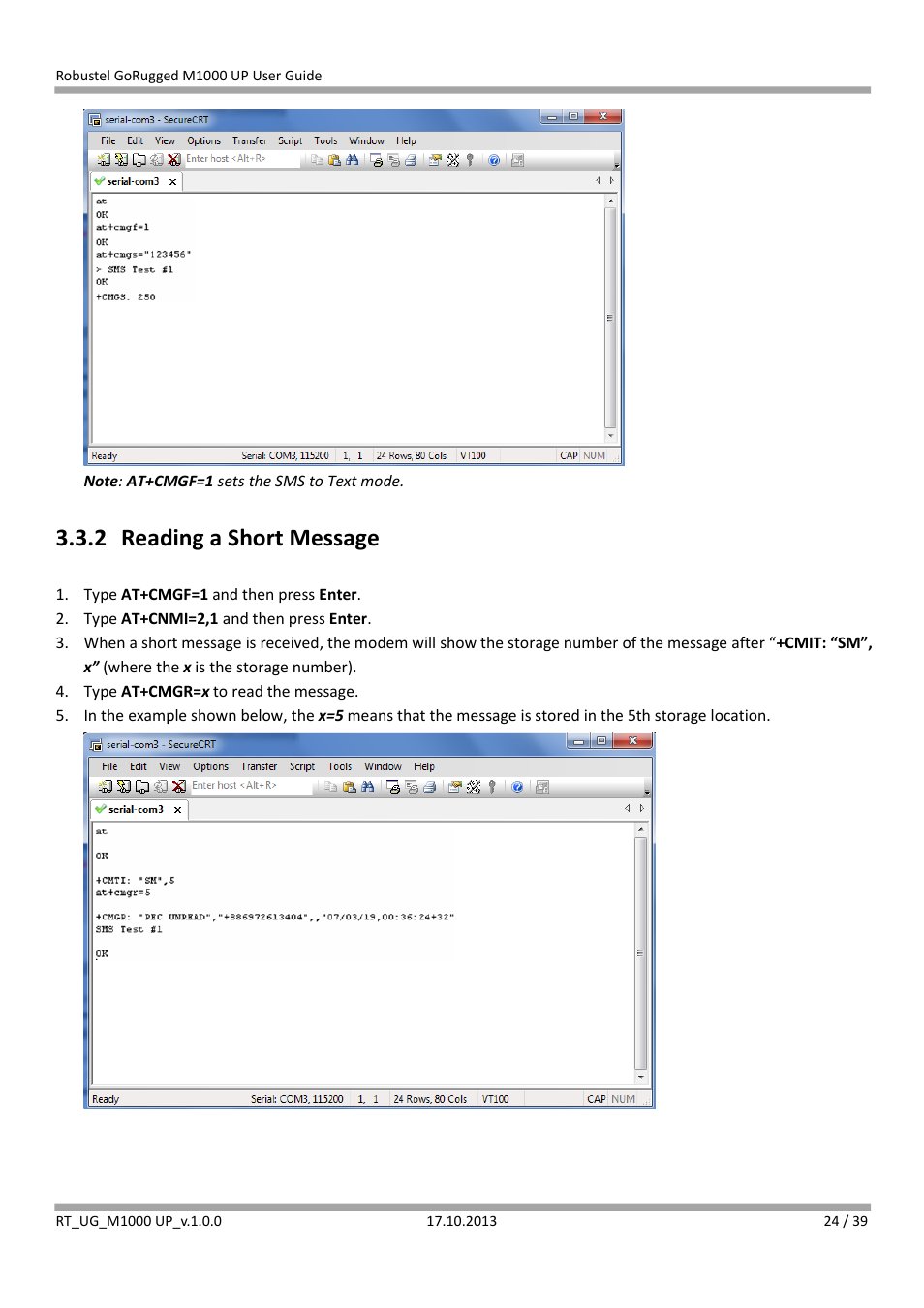 2 reading a short message, Reading a short message | Robustel M1000 UP User Guide User Manual | Page 25 / 40